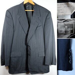 Hickey Freeman 44R Navy Gray Wool Pinstripe 2 Button Sportcoat Blazer Jacket Men